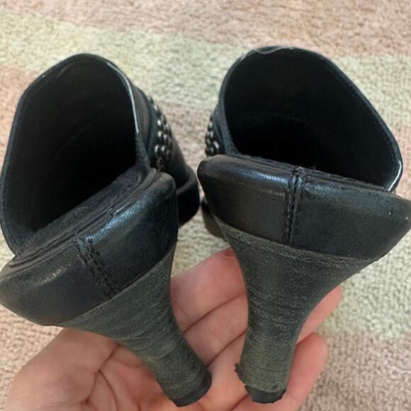 Frye Shelby Black Studded Ring‎ Mule Clogs Heeled Slip-On Leather Western Boho - Picture 4 of 9